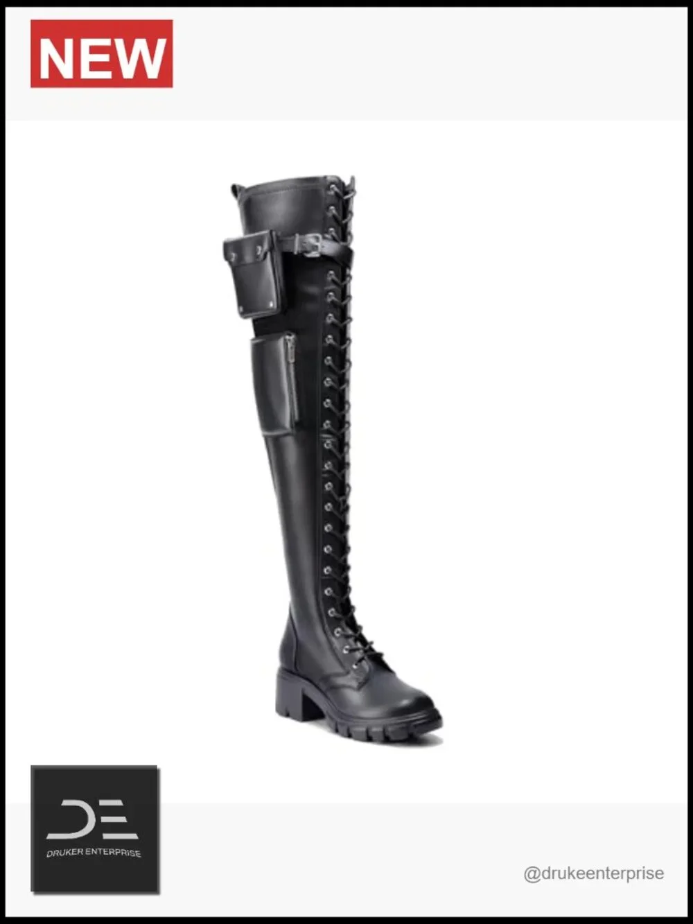 Faux Leather Over-the-Knee Boots Chunky Heel Side Zipper